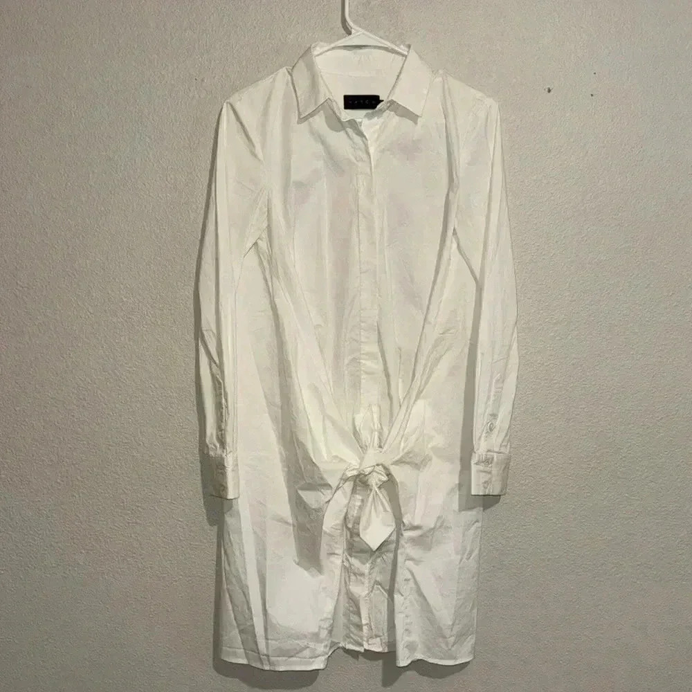 Hatch Maternity Tie-Front Knot Shirt Collared Tunic Dress